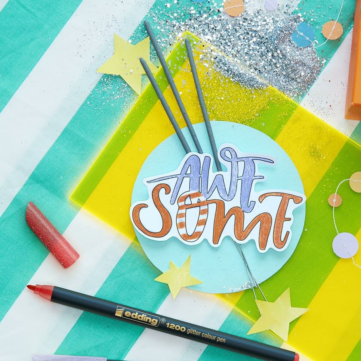 Marker-Set Edding 1200 Bunt Kuchen Glitzernd 4 Stücke - Thumbnail 5
