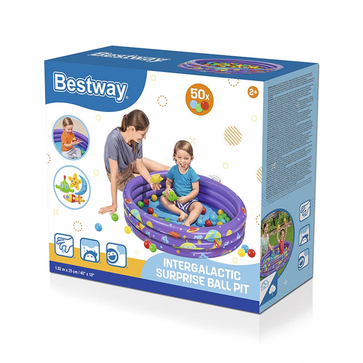 Bestway Aufblasbares Kinderbecken 3 Ringe mit Bällen 102x25 cm +2 Jahre Innen und Garten 52466 - Thumbnail 2