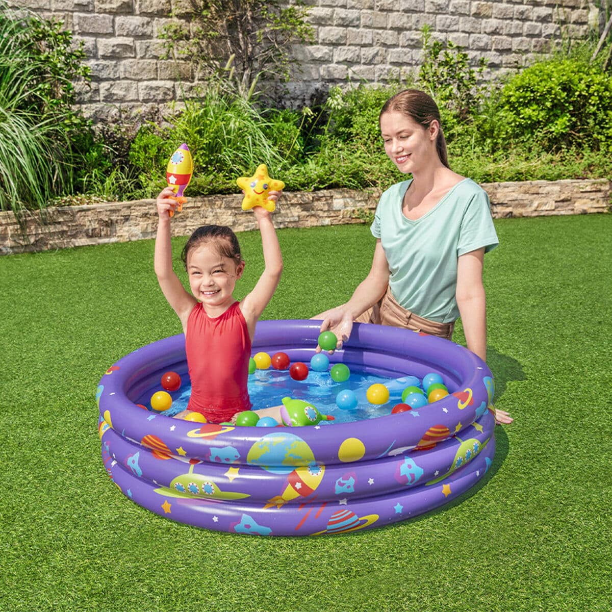 Bestway Aufblasbares Kinderbecken 3 Ringe mit Bällen 102x25 cm +2 Jahre Innen und Garten 52466 - Thumbnail 3