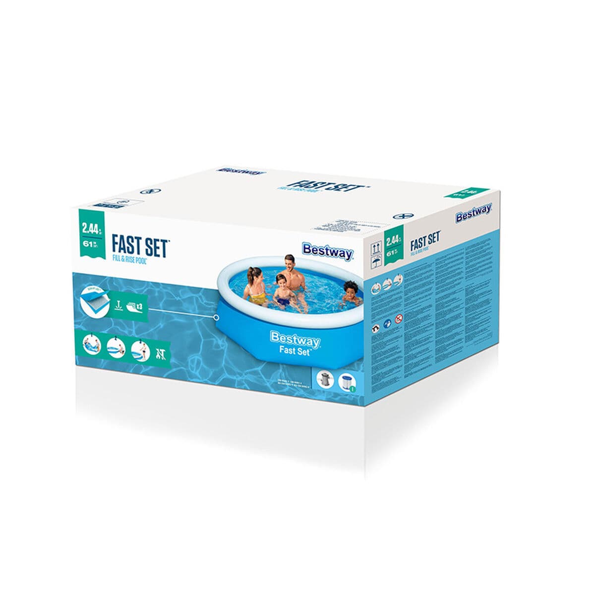 Bestway Aufblasbarer Pool Erwachsene Ring mit Filter 244x61 cm Garten 57450 - Thumbnail 4