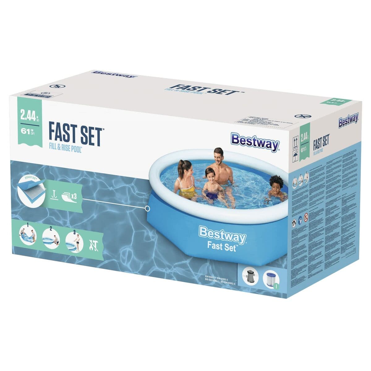 Bestway Aufblasbarer Pool Erwachsene Ring mit Filter 244x61 cm Garten 57450 - Thumbnail 7