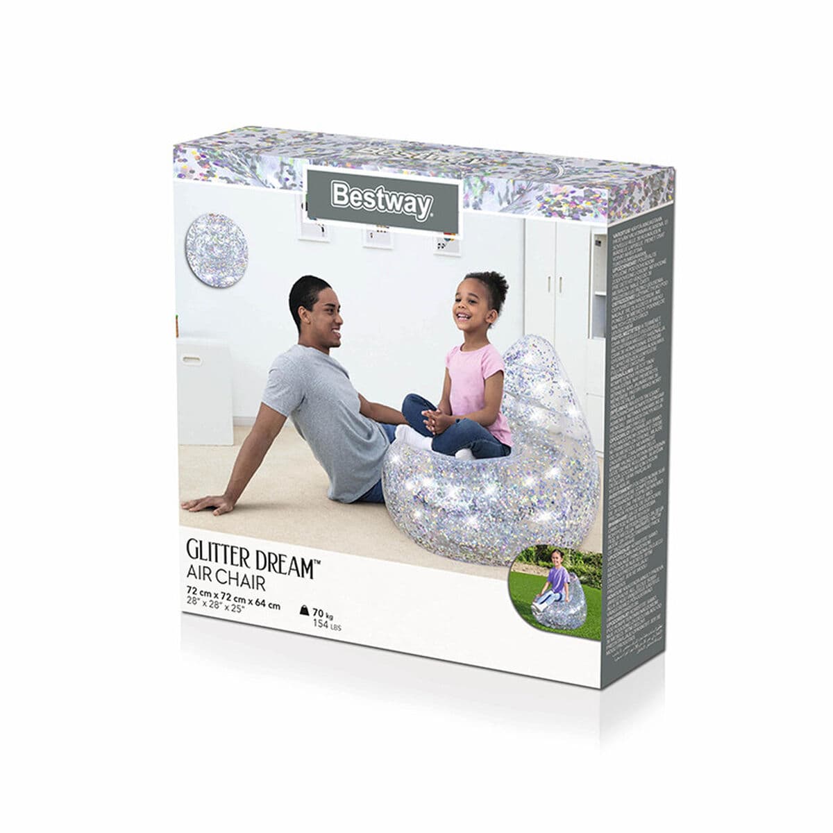 Bestway Aufblasbarer Sessel Glitzer 72x72x64 cm +3 Jahre Innen- und Garten 75105 - Thumbnail 2