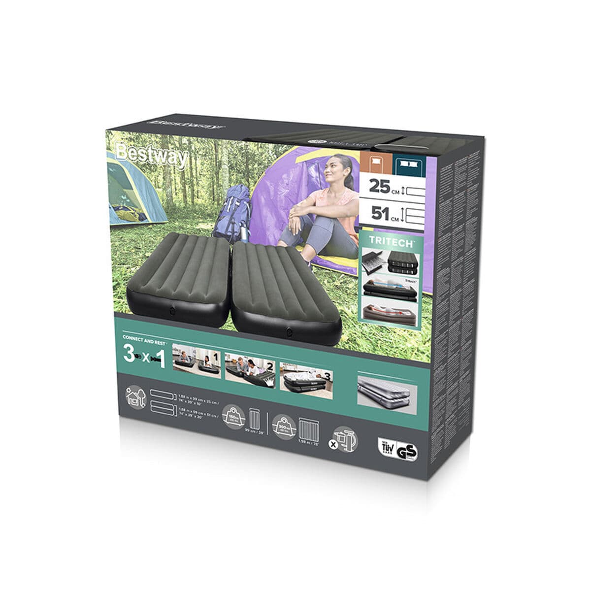 Bestway Matratze 3 in 1 Verbindbare 188x99x25 cm Aufblasbar und Camping 67922 - Thumbnail 3