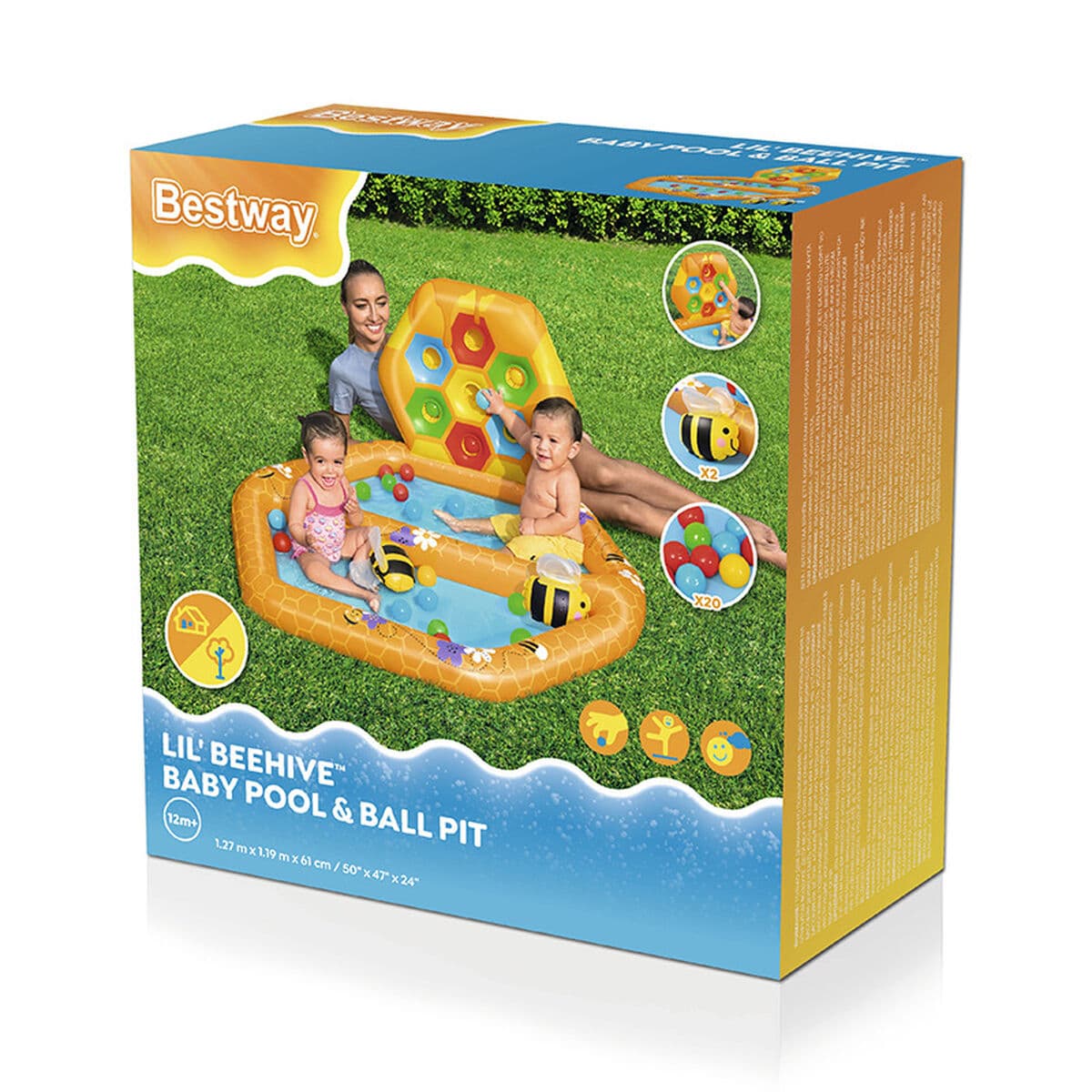 Bestway Aufblasbares Kinderbecken Bienen mit Bällen 127x119x61 cm +12 Monate Garten 52639 - Thumbnail 2