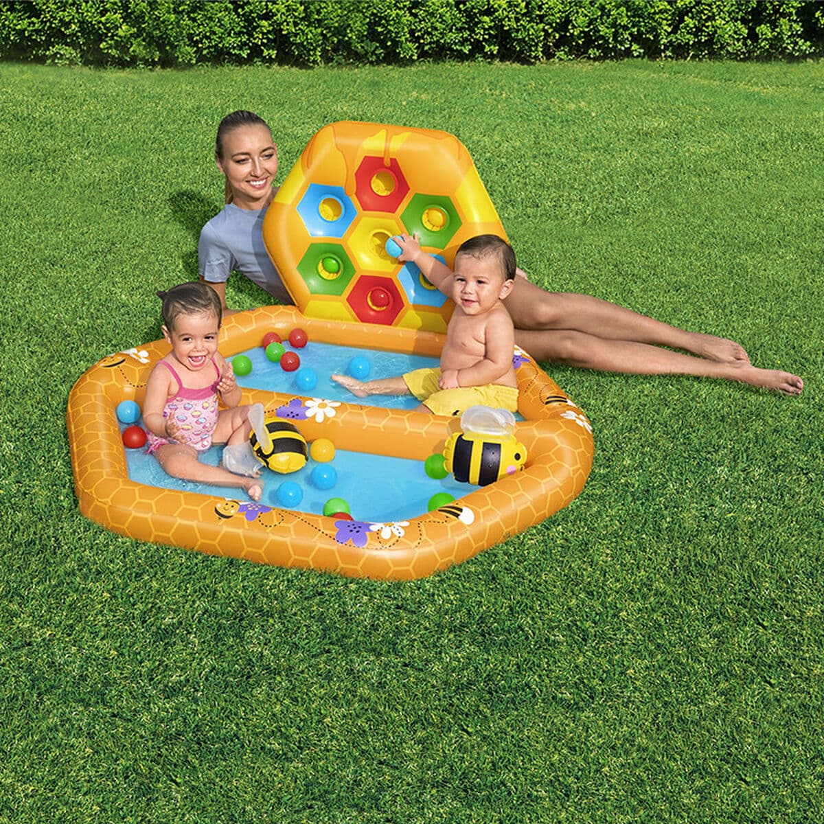 Bestway Aufblasbares Kinderbecken Bienen mit Bällen 127x119x61 cm +12 Monate Garten 52639 - Thumbnail 3