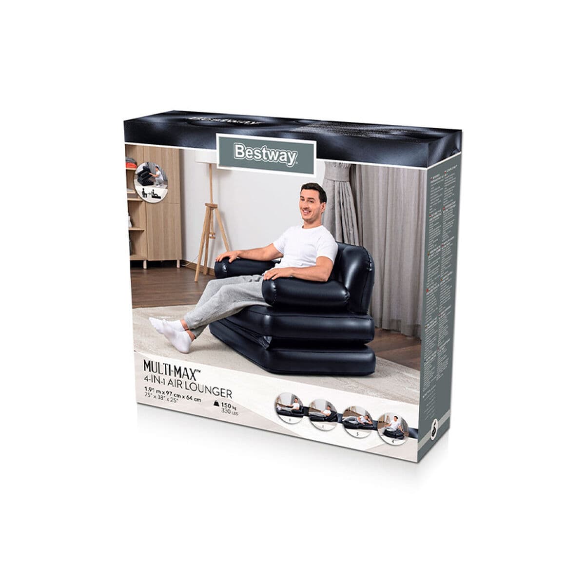 Bestway Aufblasbarer Sessel 4 Positionen Schwarz 191x38x25 cm Innenraum 75114 - Thumbnail 2