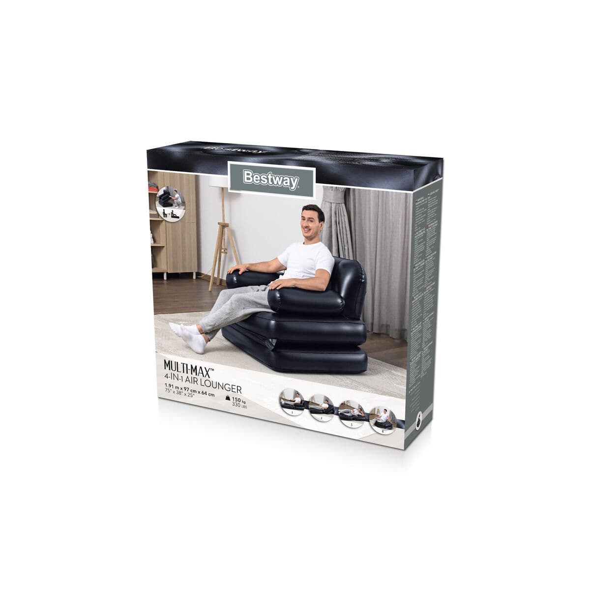 Bestway Aufblasbarer Sessel 4 Positionen Schwarz 191x38x25 cm Innenraum 75114 - Thumbnail 7