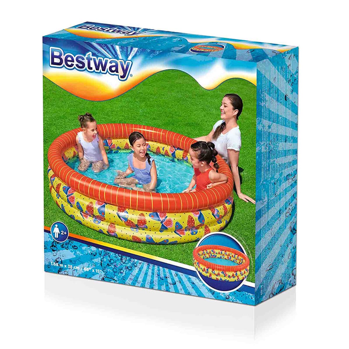 Bestway Aufblasbares Kinderbecken 3 Ringe Schmetterlinge 168x38 cm +2 Jahre Garten 51202 - Thumbnail 2