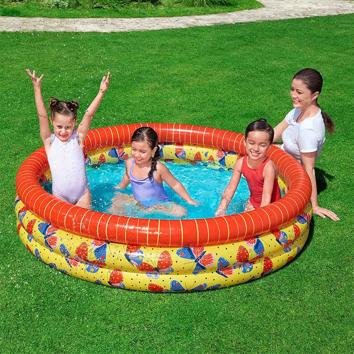 Bestway Aufblasbares Kinderbecken 3 Ringe Schmetterlinge 168x38 cm +2 Jahre Garten 51202 - Thumbnail 3