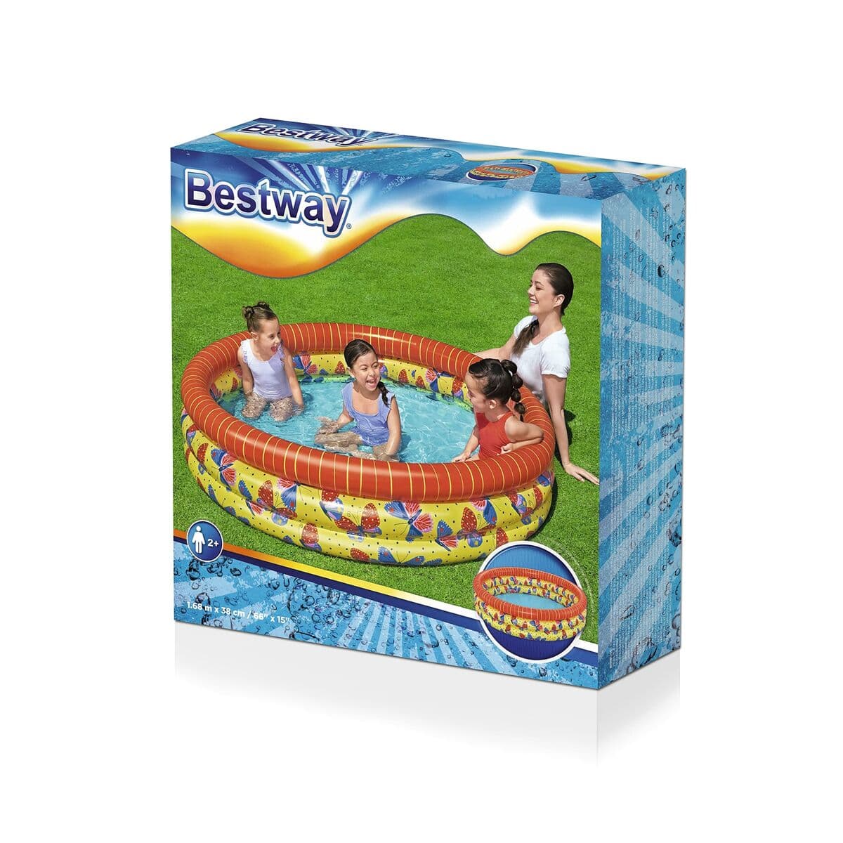 Bestway Aufblasbares Kinderbecken 3 Ringe Schmetterlinge 168x38 cm +2 Jahre Garten 51202 - Thumbnail 6