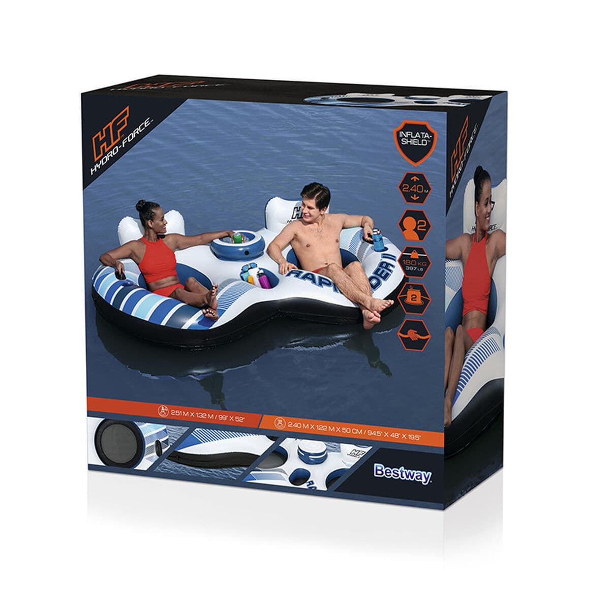 Bestway Doppel-Aufblasrad mit Griffen Rapid Rider 251x132 cm Strand und Pool 43113 - Thumbnail 2