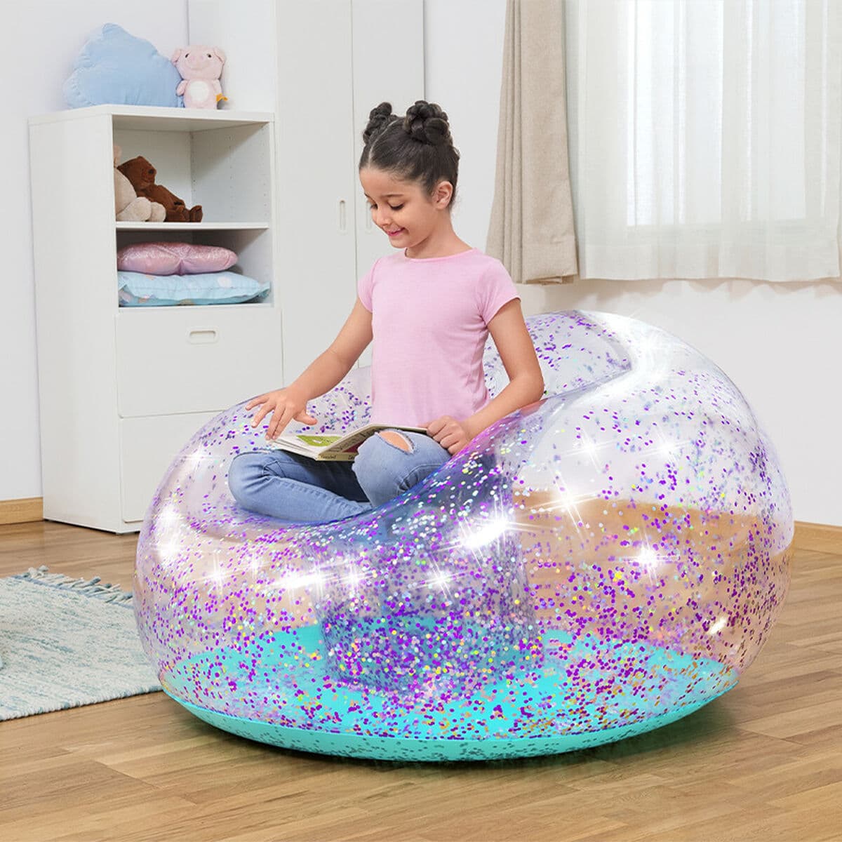 Bestway Riesiger Aufblasbarer Sessel Glitzer 114x112x66 cm +6 Jahre Innen- und Garten 75115 - Thumbnail 3