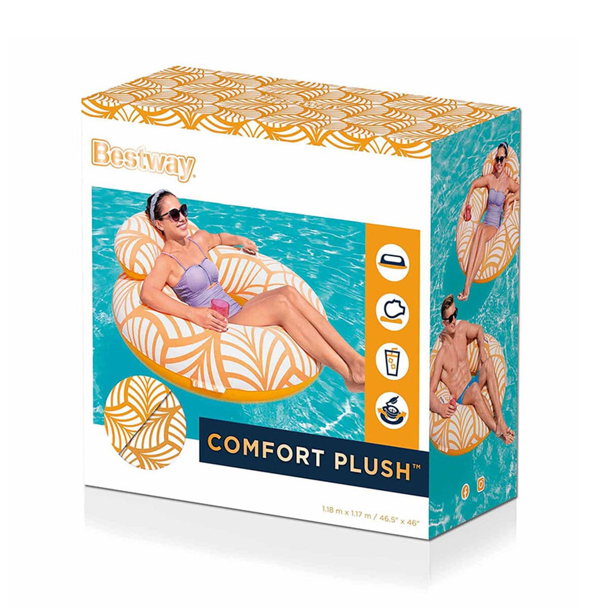 Bestway Komfort Deluxe Aufblasbarer Sessel mit Rückenlehne und Griffen 118x117 cm Strand und Pool 43643 - Thumbnail 2