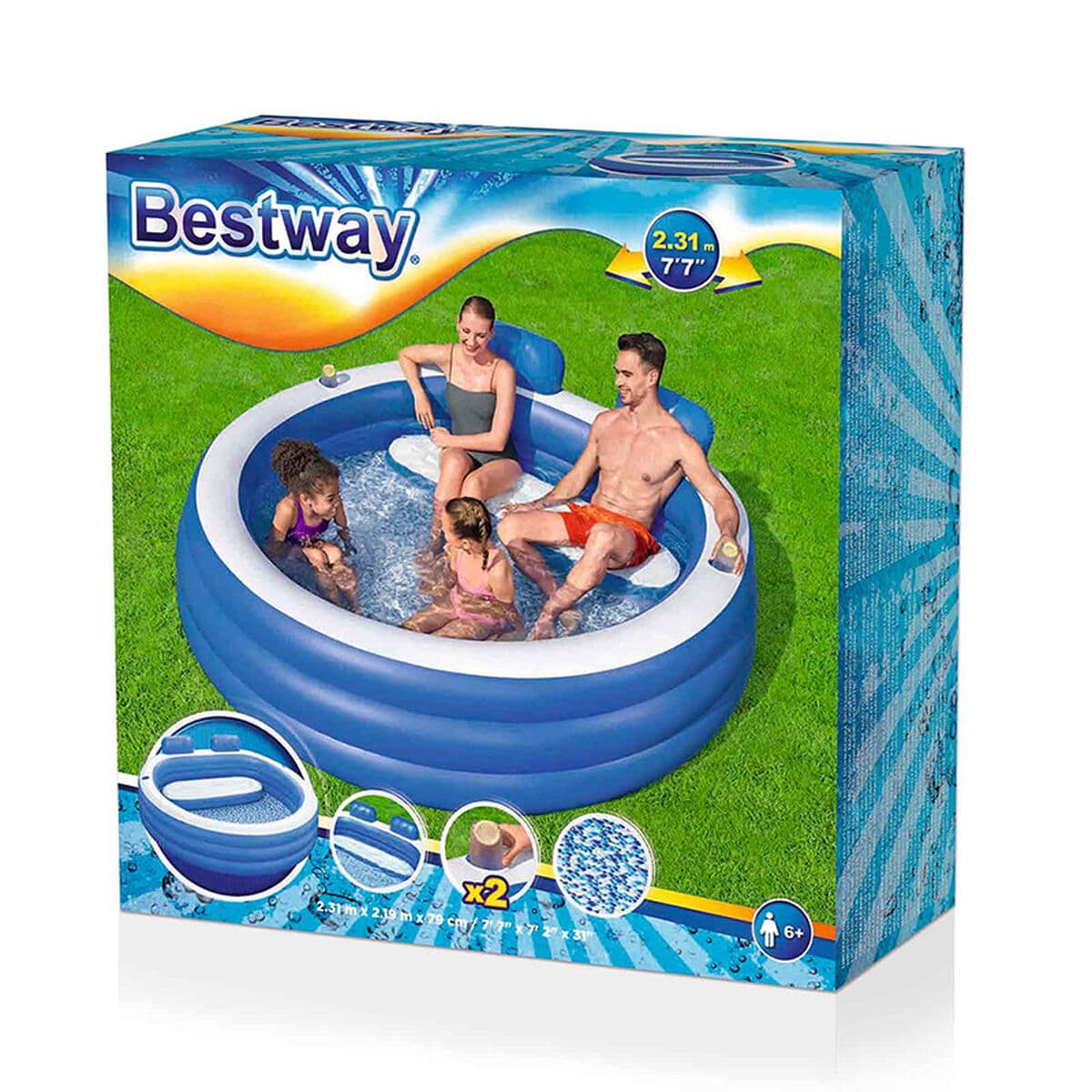 Bestway Aufblasbare Familienpool 231x219x79 +6 Jahre Garten 54422 - Thumbnail 2