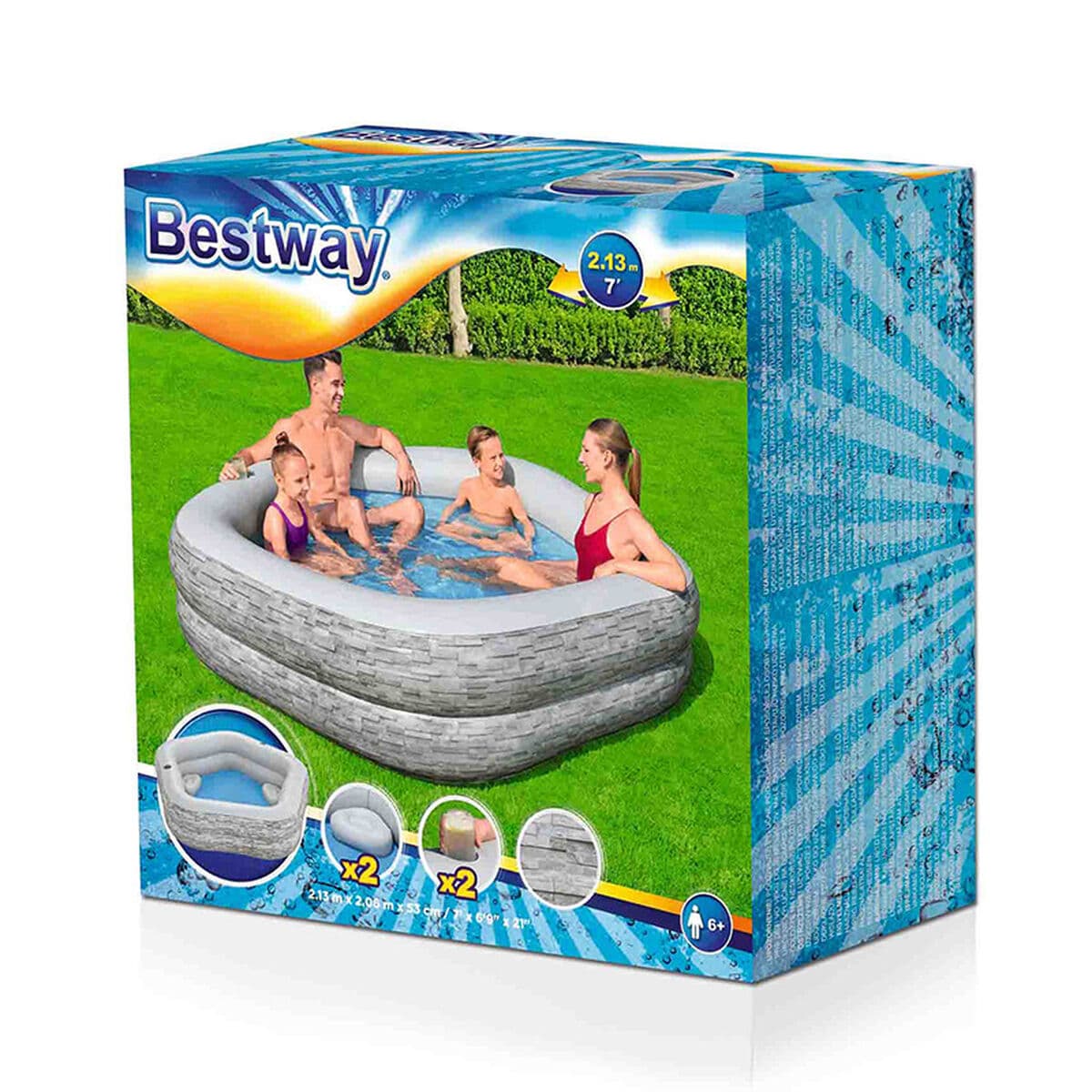 Bestway Aufblasbares Familienpool 213x206x53 cm +6 Jahre Garten 54423 - Thumbnail 2