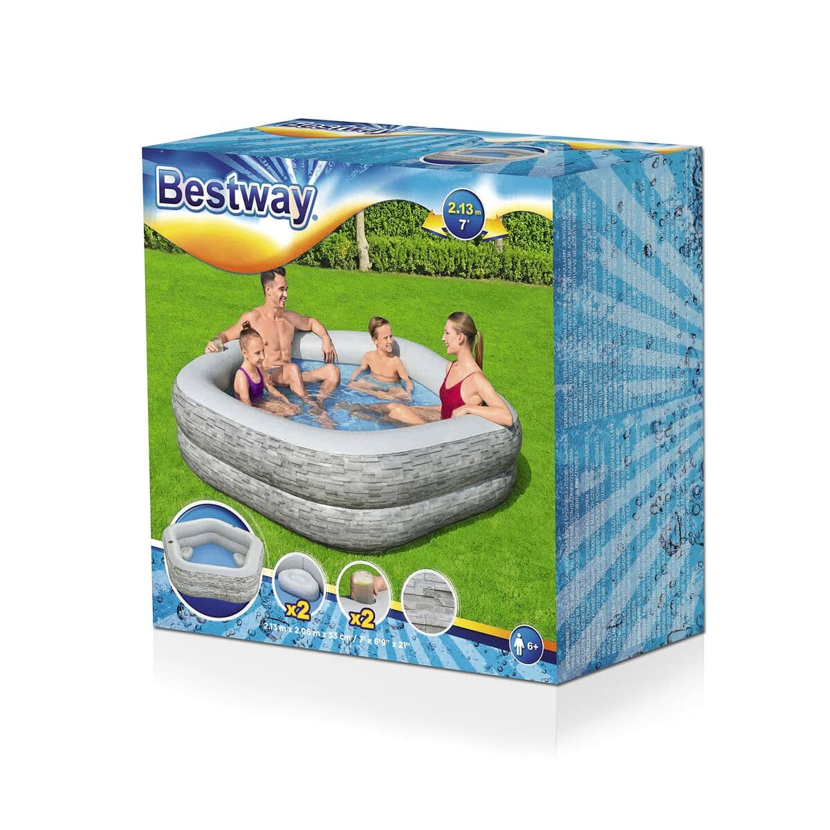 Bestway Aufblasbares Familienpool 213x206x53 cm +6 Jahre Garten 54423 - Thumbnail 6