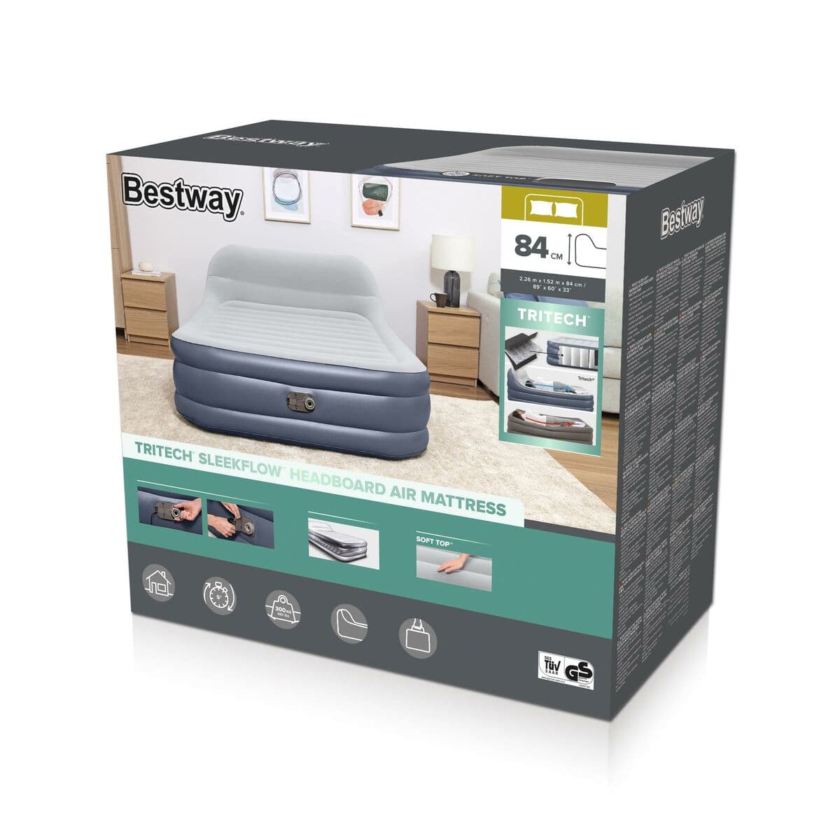 Bestway Doppelbett mit Motor Kopfteil 226x152x84 cm Aufblasbar Camping 67923 - Thumbnail 2