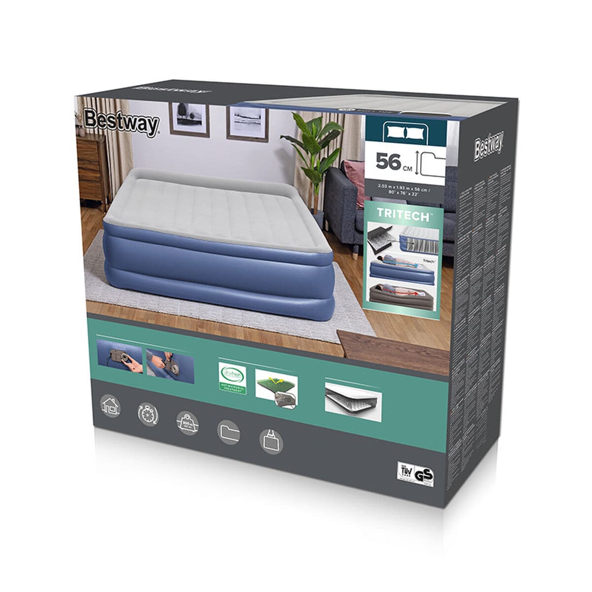 Bestway Doppelbett mit Motor 203x193x56 cm Aufblasbar und Camping 67692 - Thumbnail 2