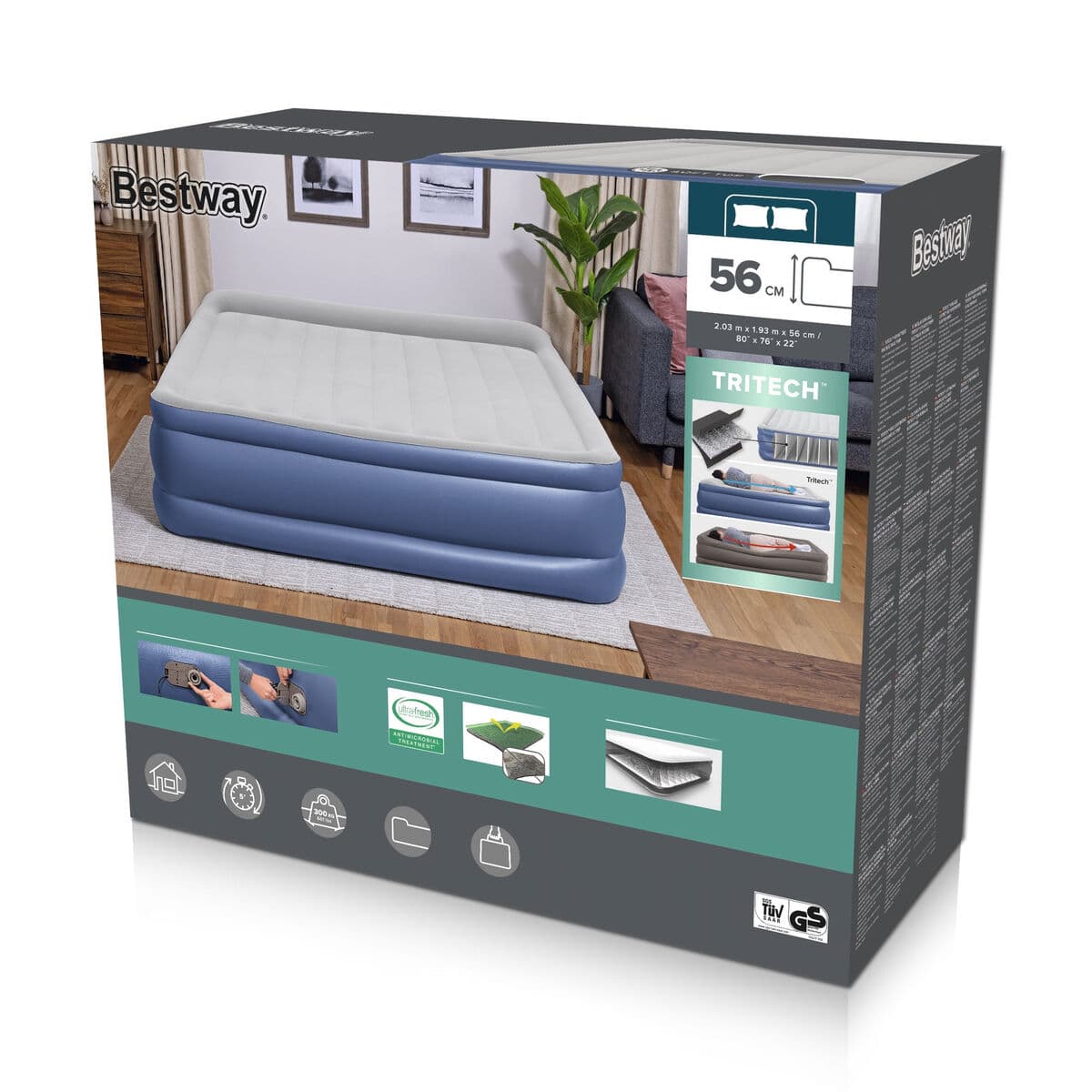 Bestway Doppelbett mit Motor 203x193x56 cm Aufblasbar und Camping 67692 - Thumbnail 4