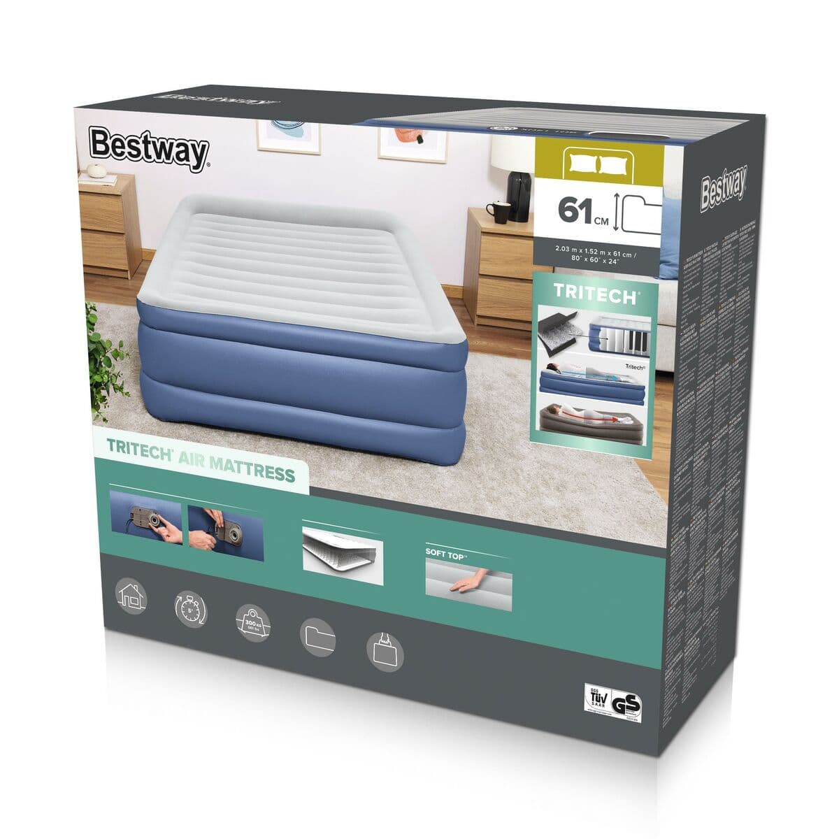 Bestway Doppelbett mit Motor 203x152x61 cm Luftbett Camping 67690 - Thumbnail 3