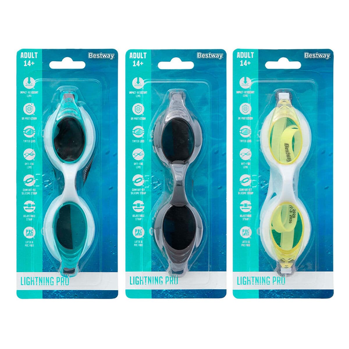 Bestway Kinder-Schwimmbrille, Silikonband, verschiedene Farben, Antibeschlag, +3 Jahre, Strand und Pool 21110 - Thumbnail 5