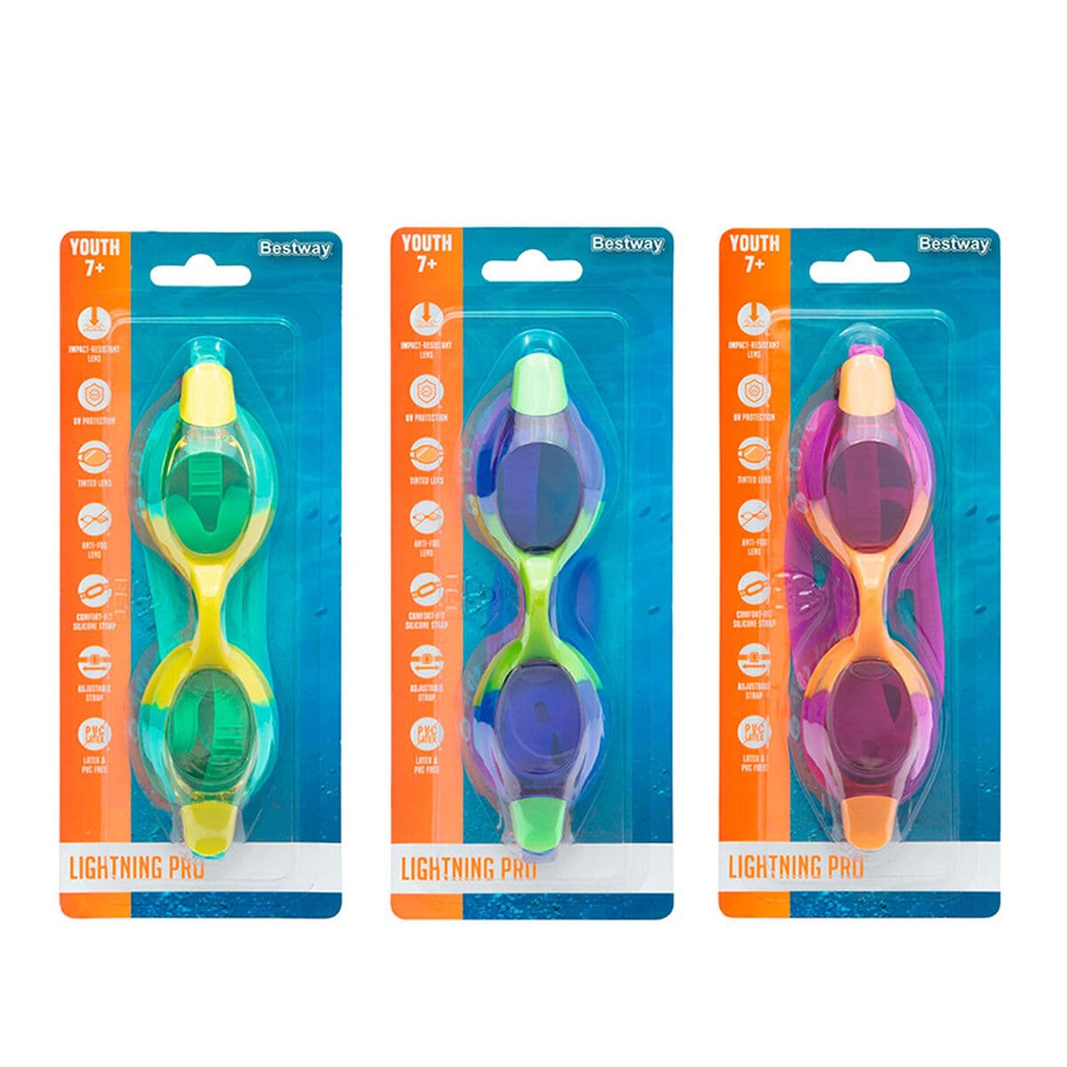 Bestway Silikon-Schwimmbrille Erwachsene, Anti-Fog, verschiedene Farben +14 Jahre Strand und Pool 21051 - Thumbnail 5