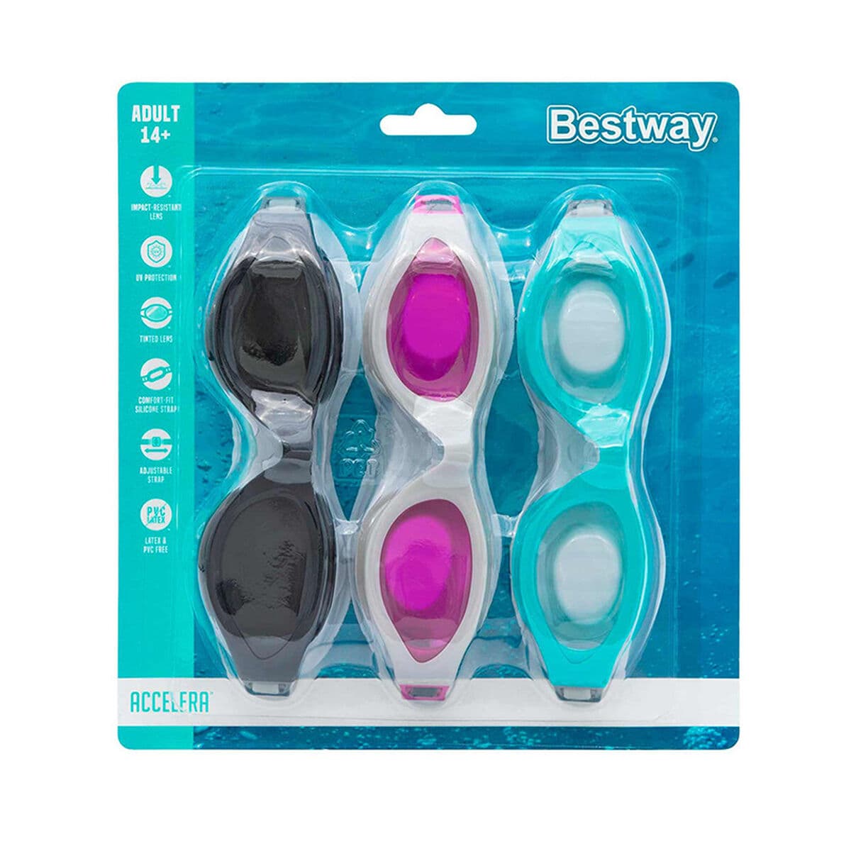 Bestway Schwimmbrille Erwachsene Silikonband Farbe Sortiert +14 Jahre Strand und Pool 21077 - Thumbnail 5
