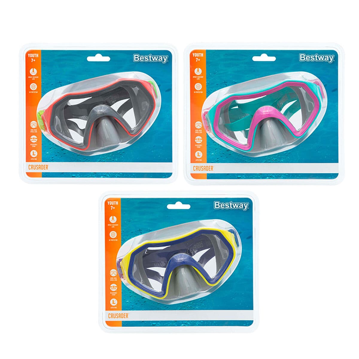 Bestway Erwachsenen-Tauchmaske anatomischer Riemen Sortierte Farbe +14 Jahre Strand und Pool 22044 - Thumbnail 5
