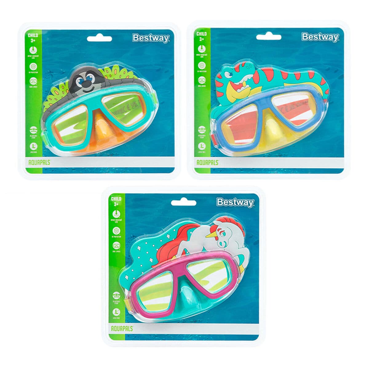 Bestway Tauchmaske Junior Anatomischer Gurt Sortierte Farbe +7 Jahre Strand und Pool 22059 - Thumbnail 5