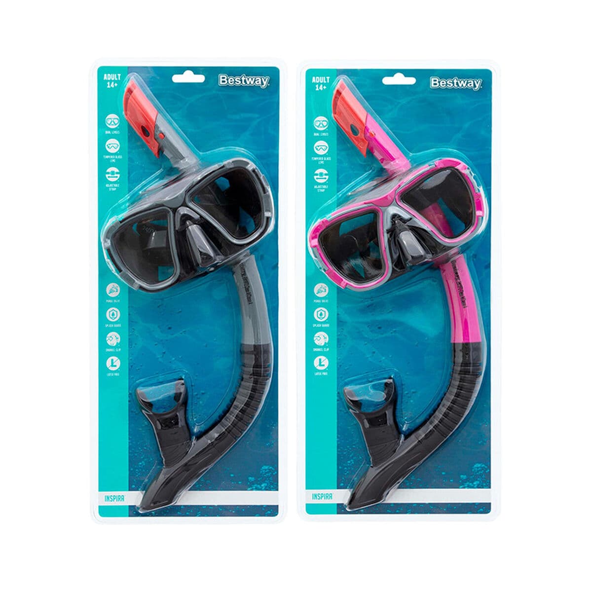 Bestway Erwachsenentauchmaske aus gehärtetem Glas, verschiedene Farben, Silikonband, +14 Jahre Strand und Pool 22057 - Thumbnail 4