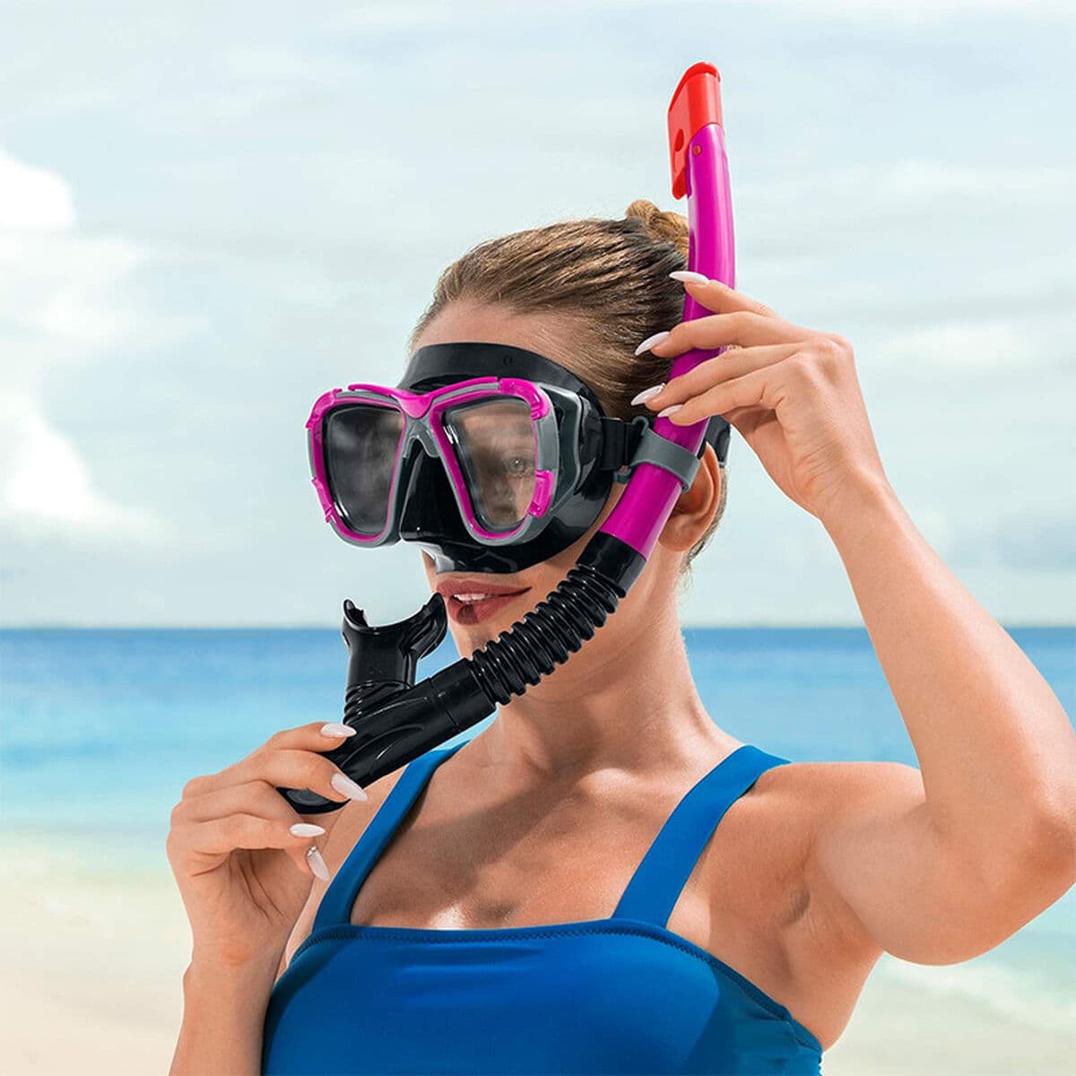 Bestway Erwachsenentauchmaske aus gehärtetem Glas, verschiedene Farben, Silikonband, +14 Jahre Strand und Pool 22057 - Thumbnail 6