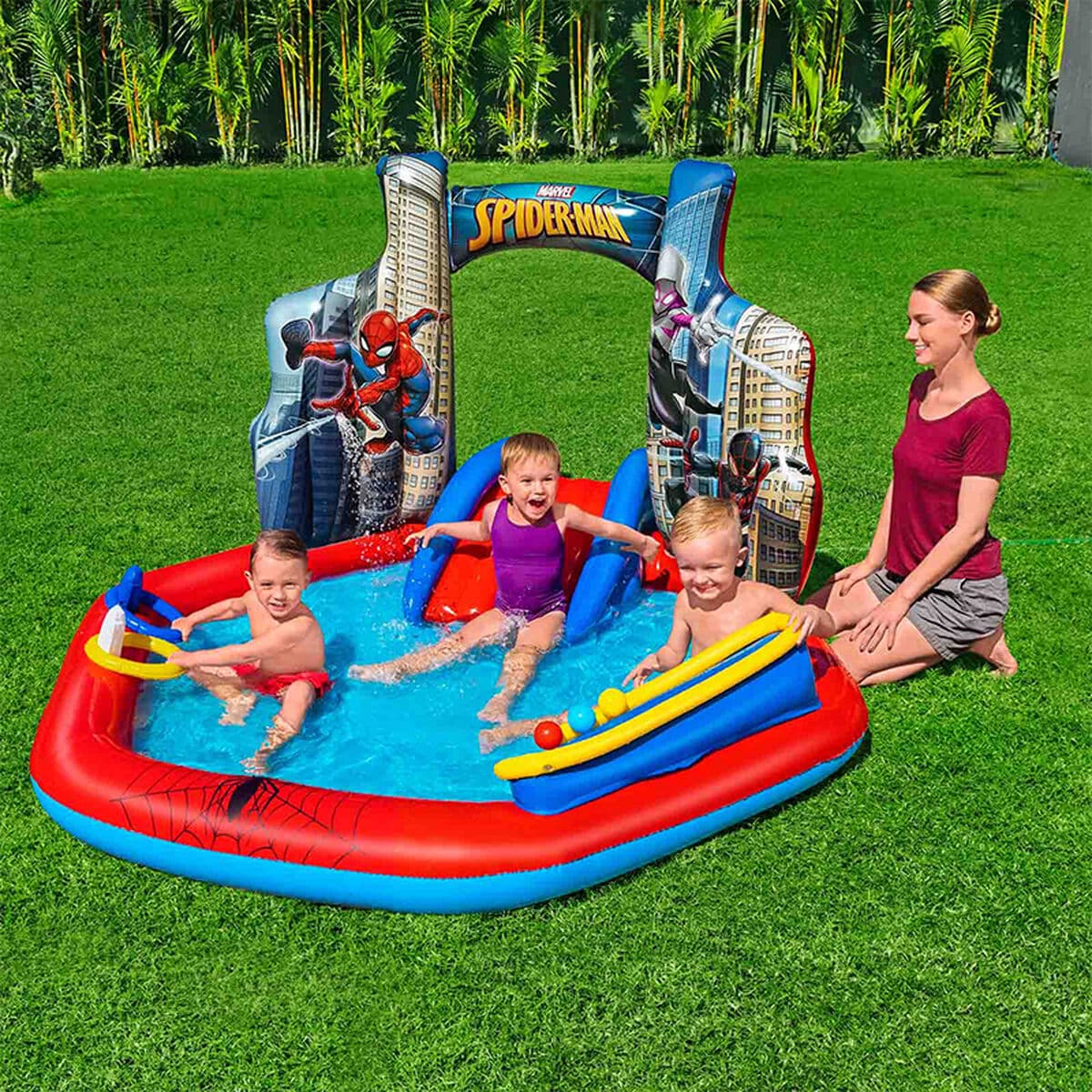 Bestway Aufblasbarer Spielplatz Pool Spiderman 211x206x127 cm +2 Jahre Garten 98793 - Thumbnail 3