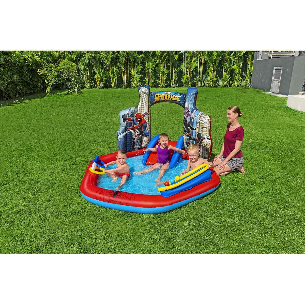 Bestway Aufblasbarer Spielplatz Pool Spiderman 211x206x127 cm +2 Jahre Garten 98793 - Thumbnail 7