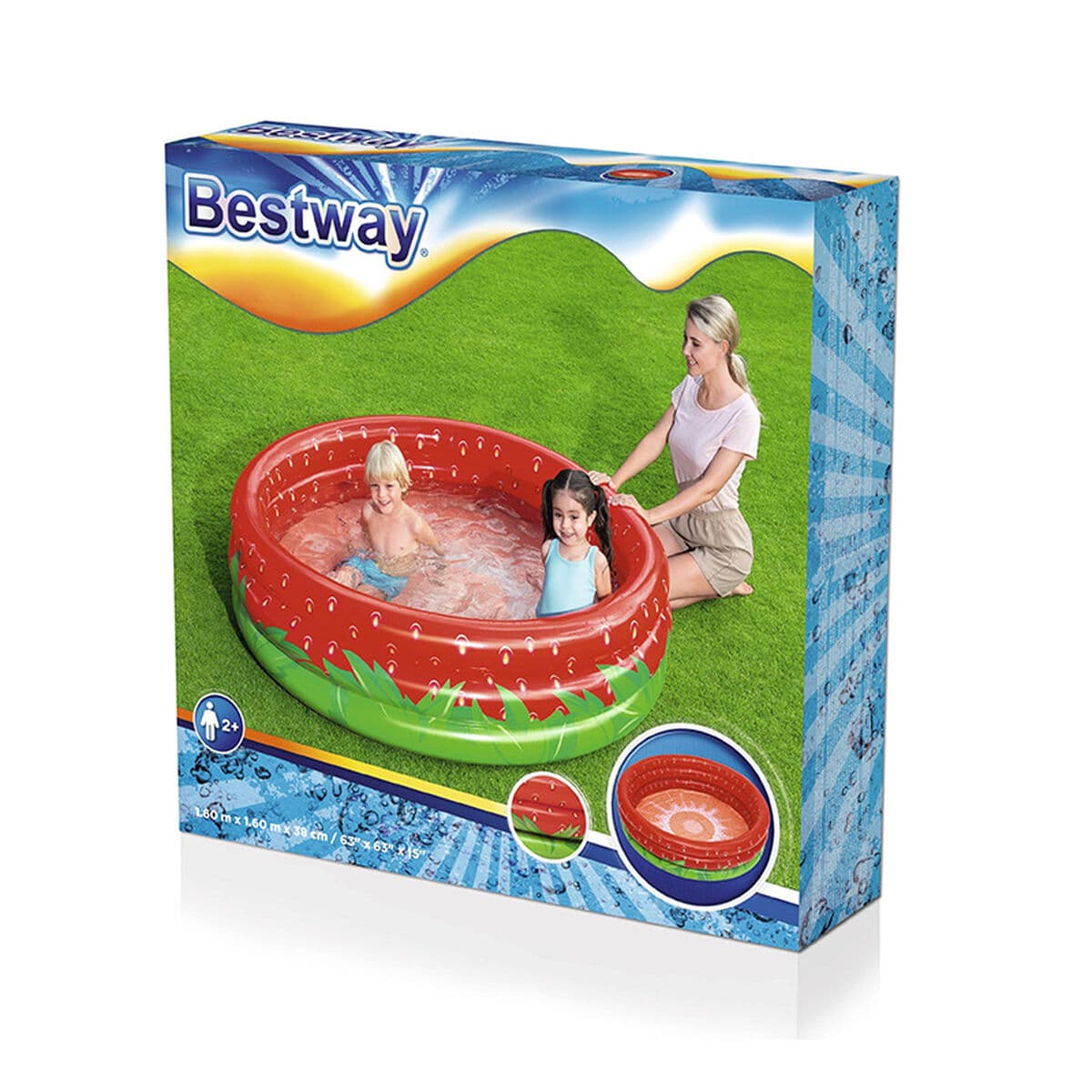 Bestway Aufblasbares Kinderbecken 3 Ringe Erdbeere 168x38 cm +2 Jahre Garten 51145 - Thumbnail 2