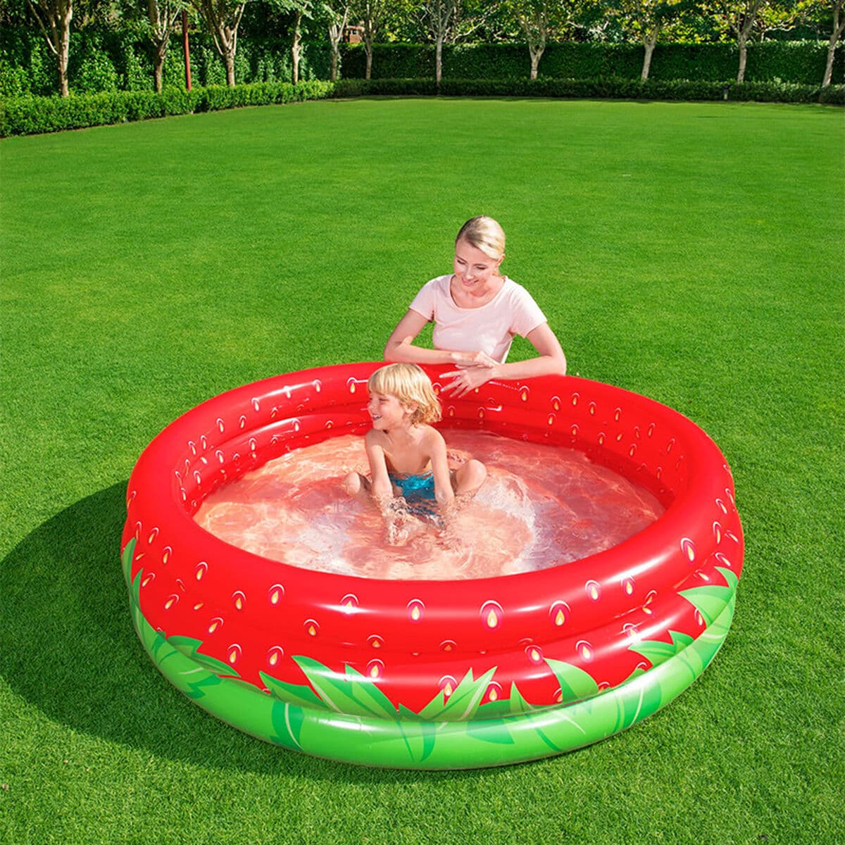 Bestway Aufblasbares Kinderbecken 3 Ringe Erdbeere 168x38 cm +2 Jahre Garten 51145 - Thumbnail 3