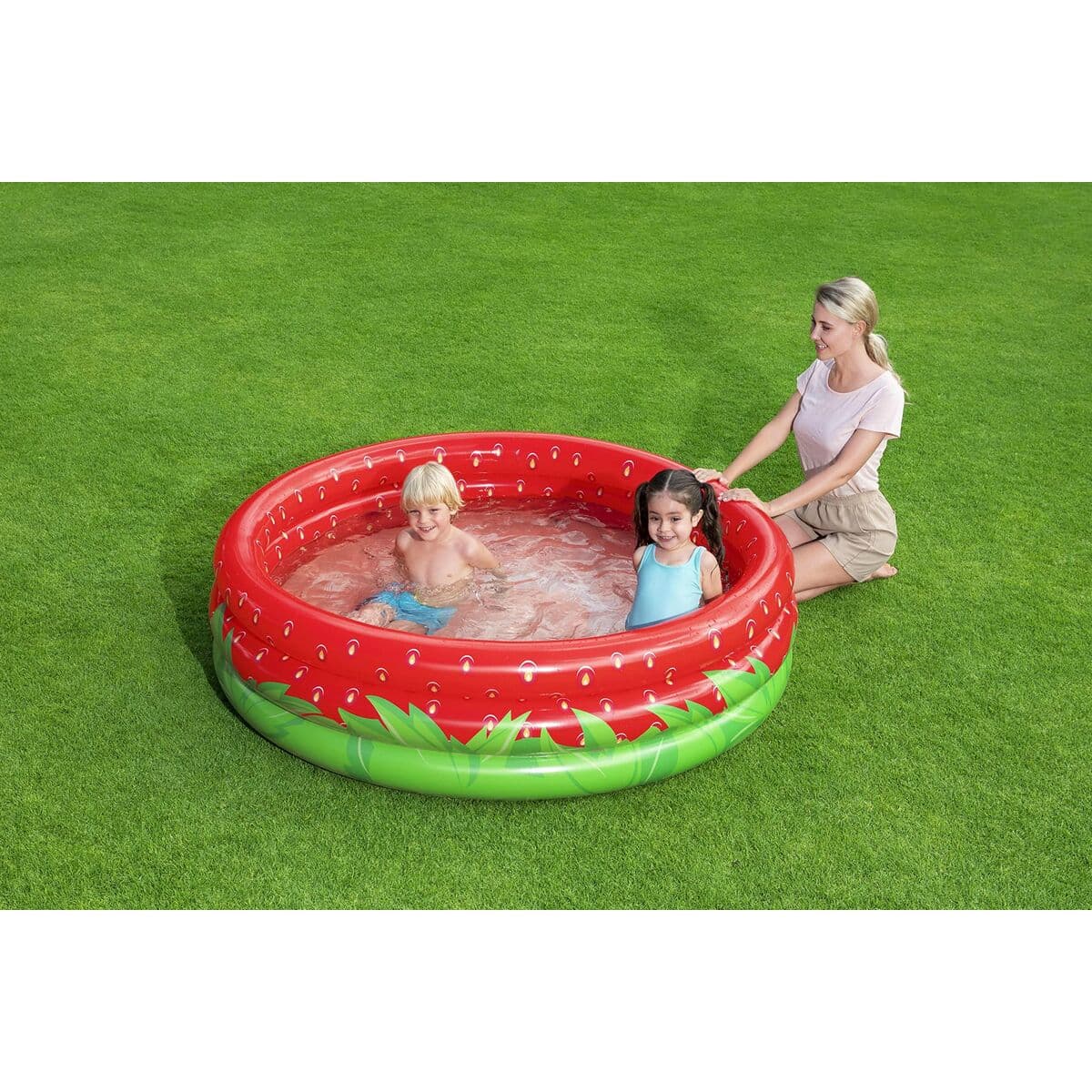 Bestway Aufblasbares Kinderbecken 3 Ringe Erdbeere 168x38 cm +2 Jahre Garten 51145 - Thumbnail 6