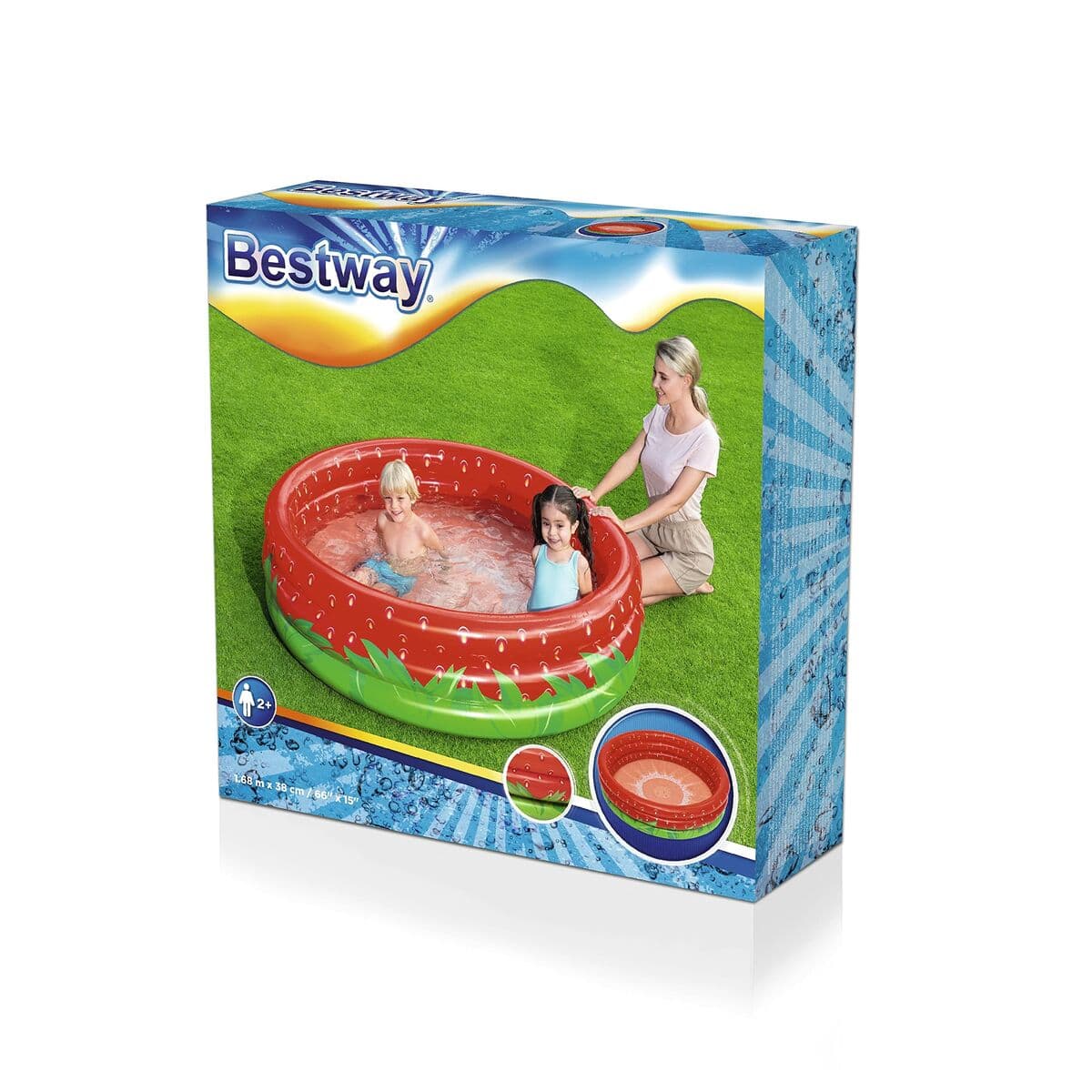 Bestway Aufblasbares Kinderbecken 3 Ringe Erdbeere 168x38 cm +2 Jahre Garten 51145 - Thumbnail 8