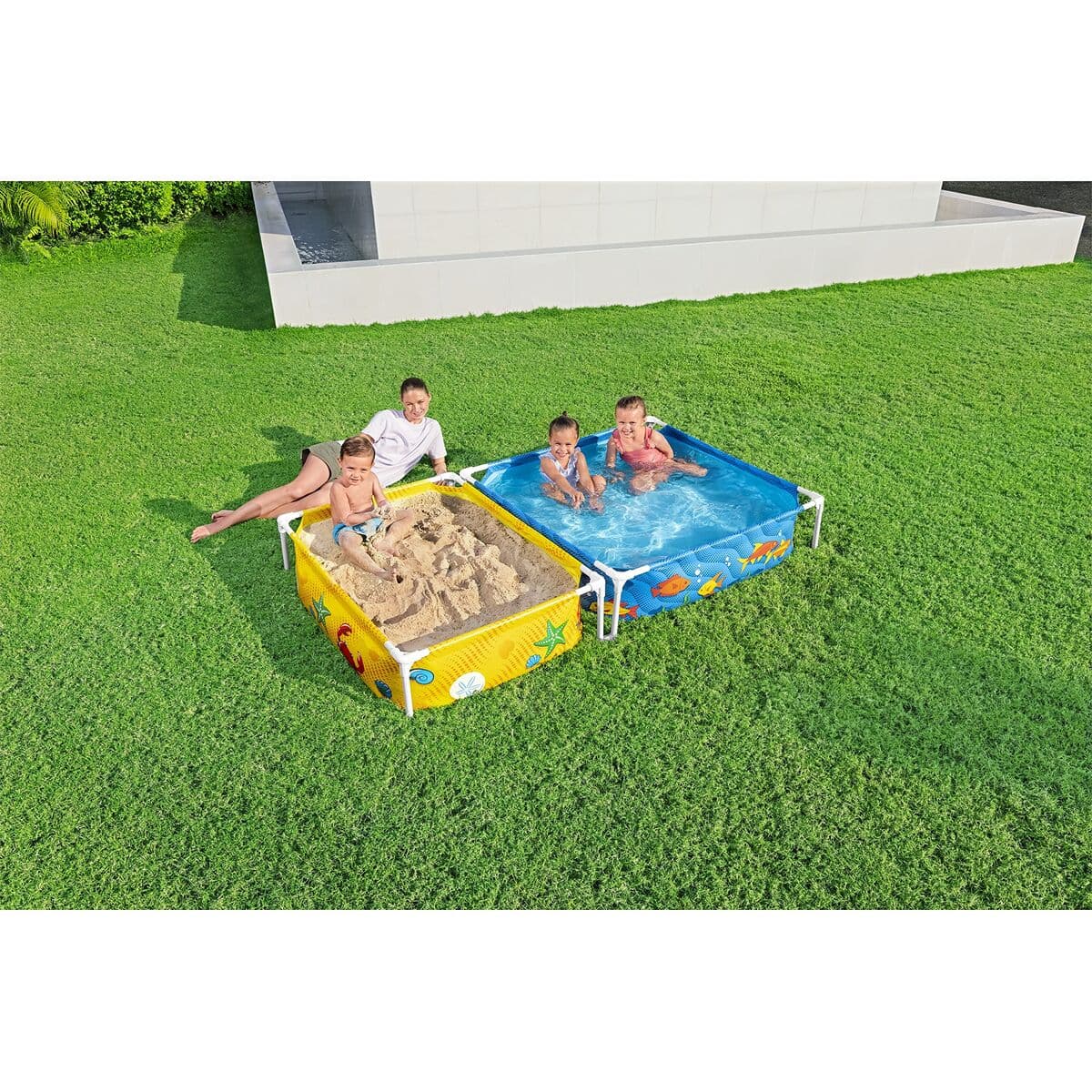 Bestway Kinder-Hartplastikpool mit Sandkasten 213x122x30,5 cm +2 Jahre Garten 00561 - Thumbnail 4