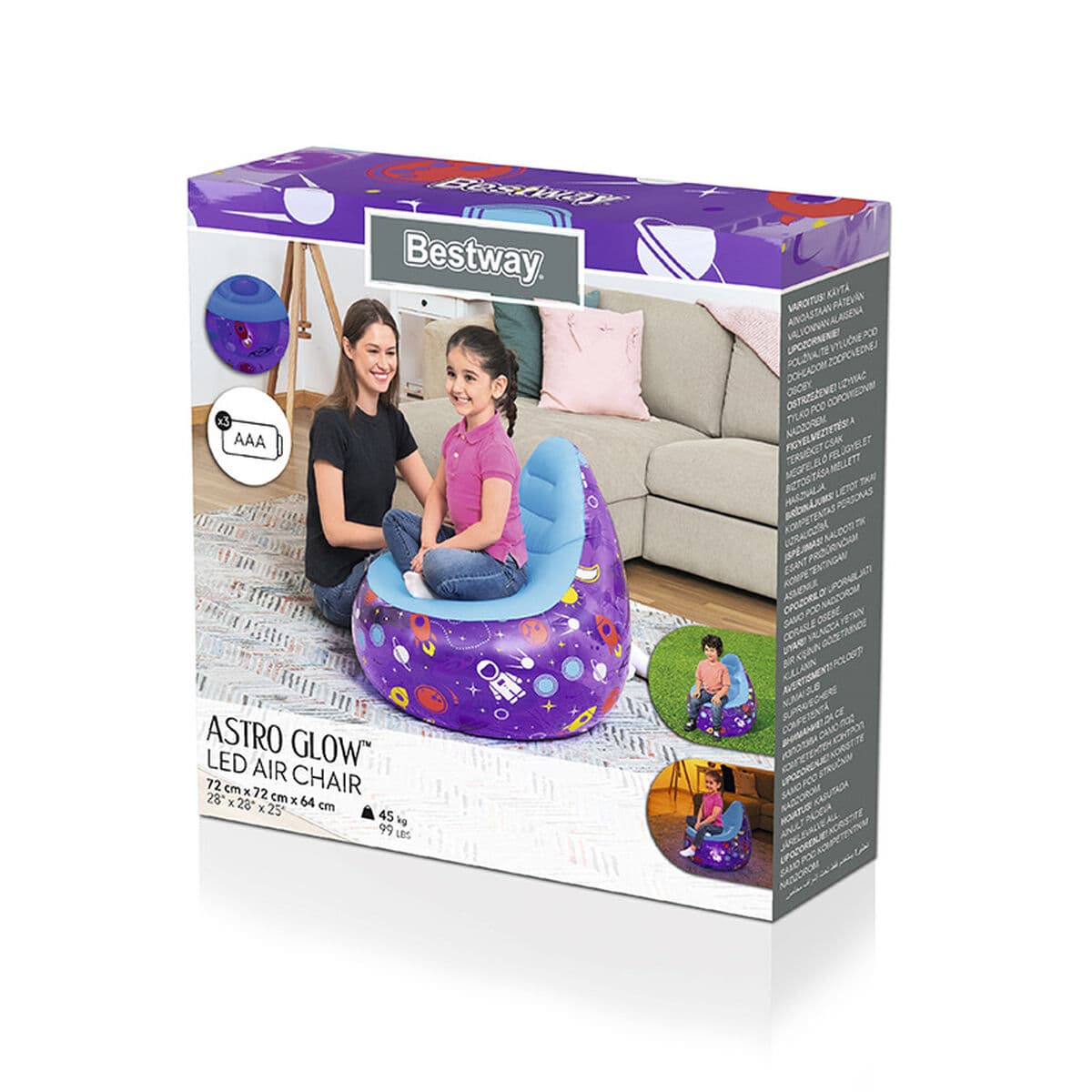 Bestway aufblasbarer Sessel mit LED-Leuchten Weltraum 72x72x64 cm +3 Jahre Innen- und Garten 75122 - Thumbnail 2