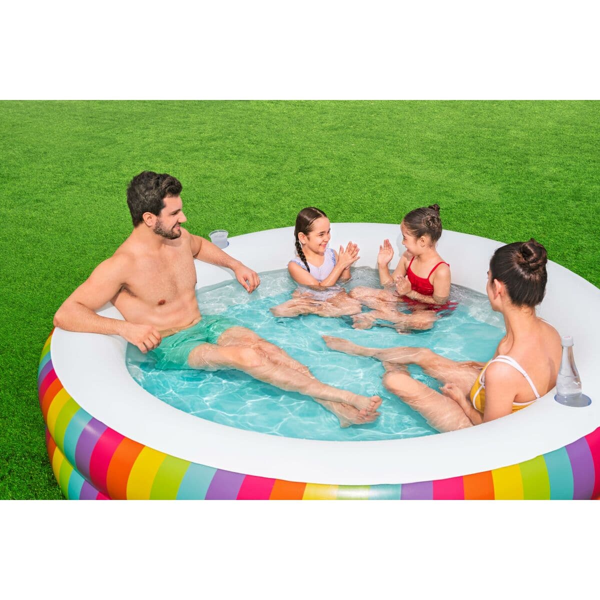 Bestway Kinderpool 2 Ringe Regenbogen 206x206x51 cm +6 Jahre Garten 54443 - Thumbnail 5