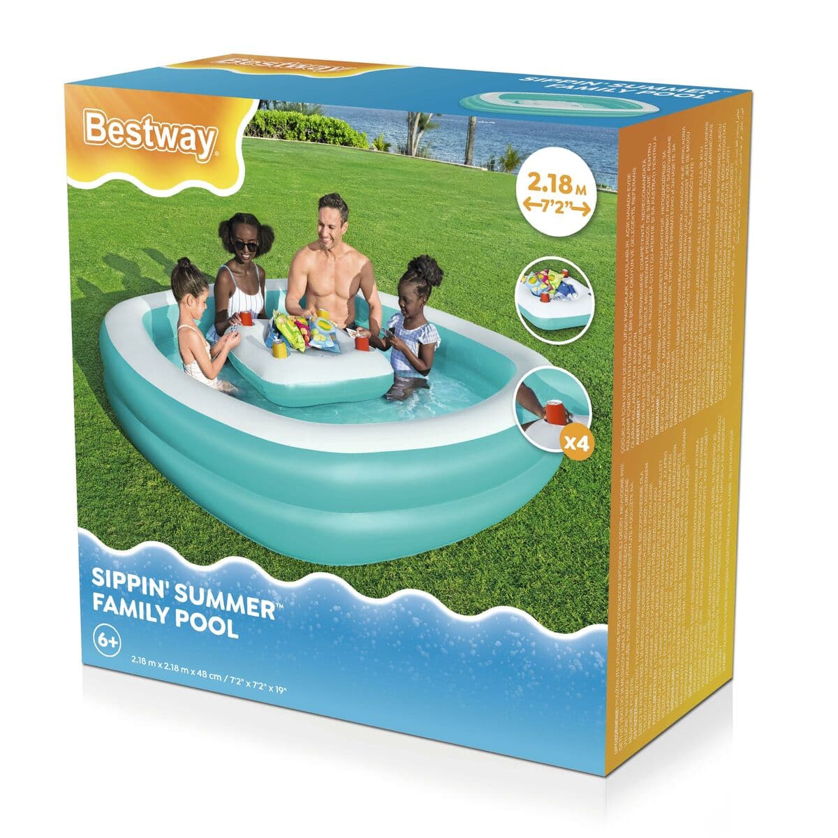 Bestway Aufblasbares Kinderbecken 2 Kammern Family Schwimmtafel 218x218x48 cm +6 Jahre - Thumbnail 3