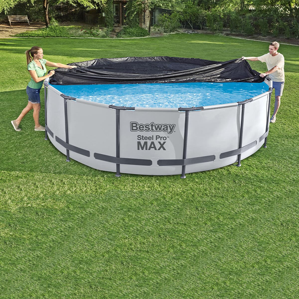 Poolabdeckung Bestway Schwarz Ø 370 cm - Thumbnail 3