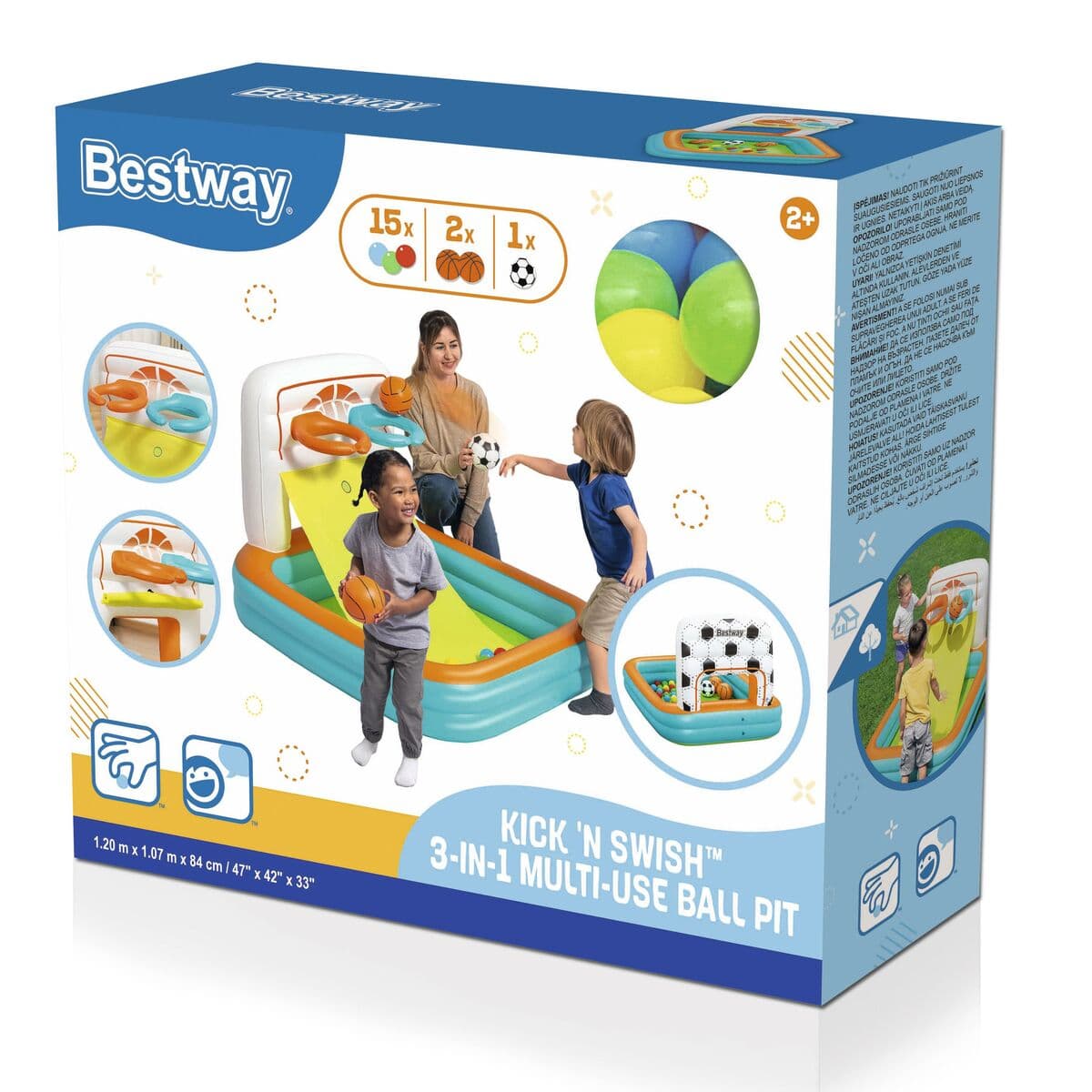 Bestway Aufblasbare Kinderpool mit Körben und Bällen 120x107x84 cm +2 Jahre Garten 52728 - Thumbnail 5