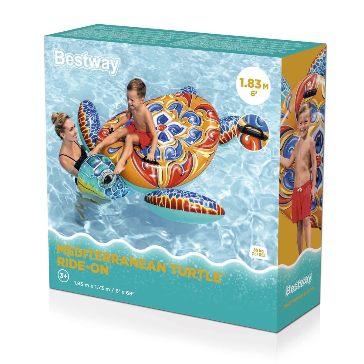 Bestway Aufblasbare Schildkröte Mediterran mit Griffen 183x173 cm +3 Jahre Strand/Pools 41523 - Thumbnail 3