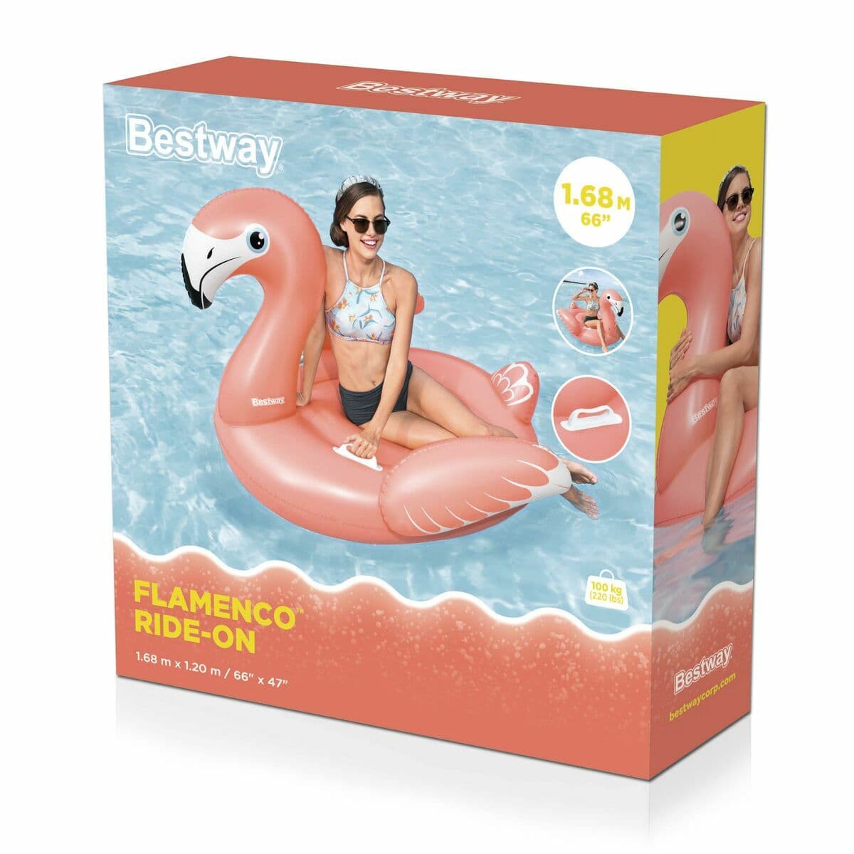 Bestway Aufblasbare Flamingo mit Griffen 168x120 cm +3 Jahre Strand und Pool 41526 - Thumbnail 2