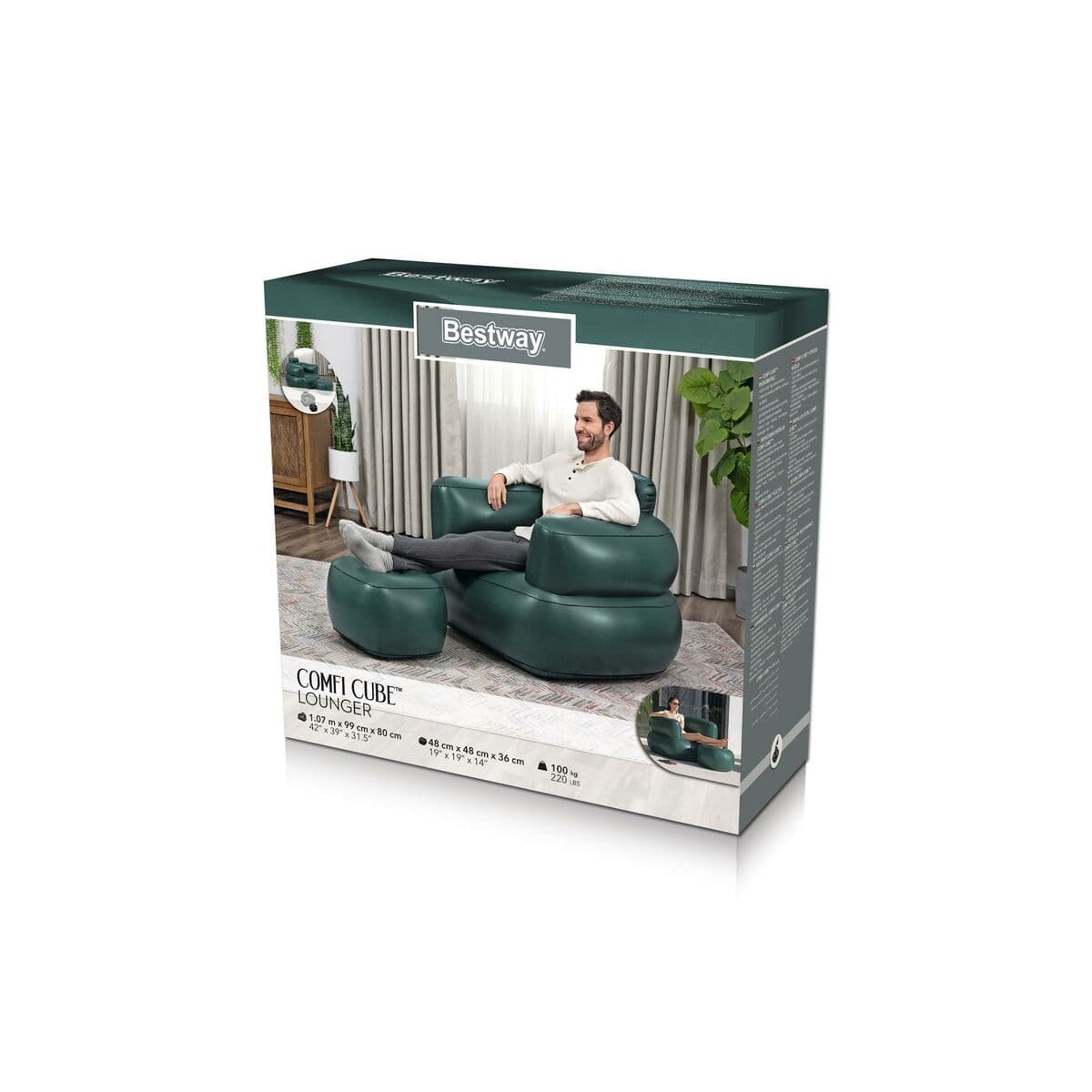 Bestway Sessel Aufblasbar mit Fußstütze Farbwahl 107x99x80/48x48x36 cm Innen 75137 - Thumbnail 4