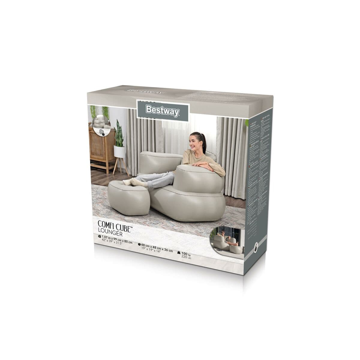 Bestway Sessel Aufblasbar mit Fußstütze Farbwahl 107x99x80/48x48x36 cm Innen 75137 - Thumbnail 5