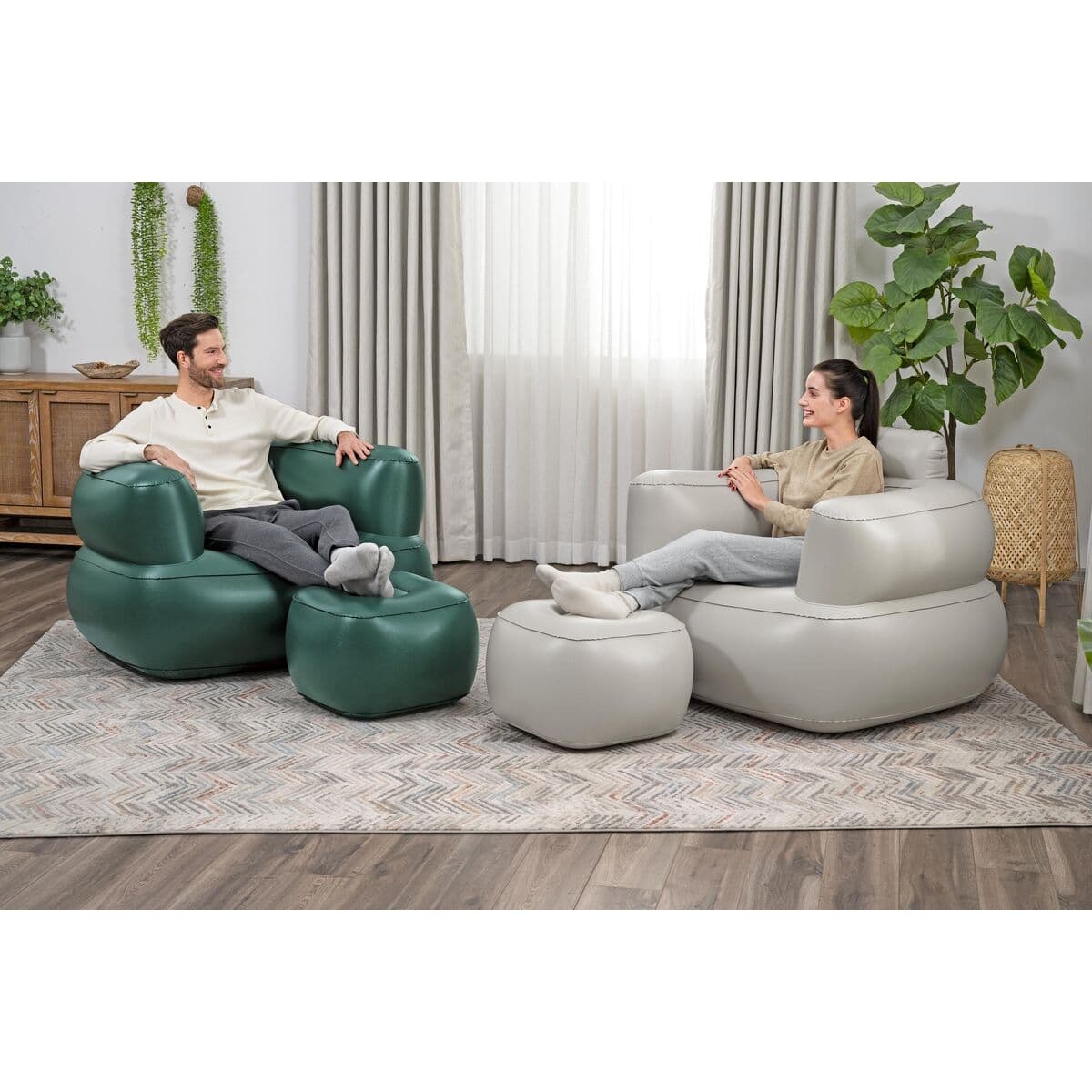 Bestway Sessel Aufblasbar mit Fußstütze Farbwahl 107x99x80/48x48x36 cm Innen 75137 - Thumbnail 6