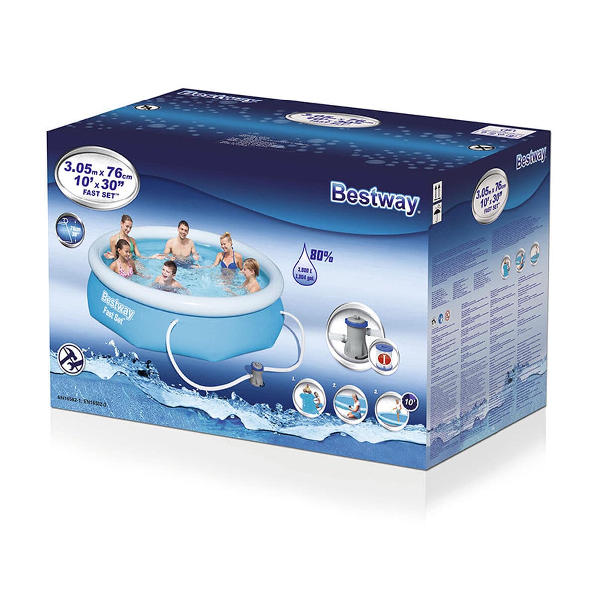 Bestway Aufblasbares Becken für Erwachsene mit Filter 305x76 cm Garten 57270 - Thumbnail 4