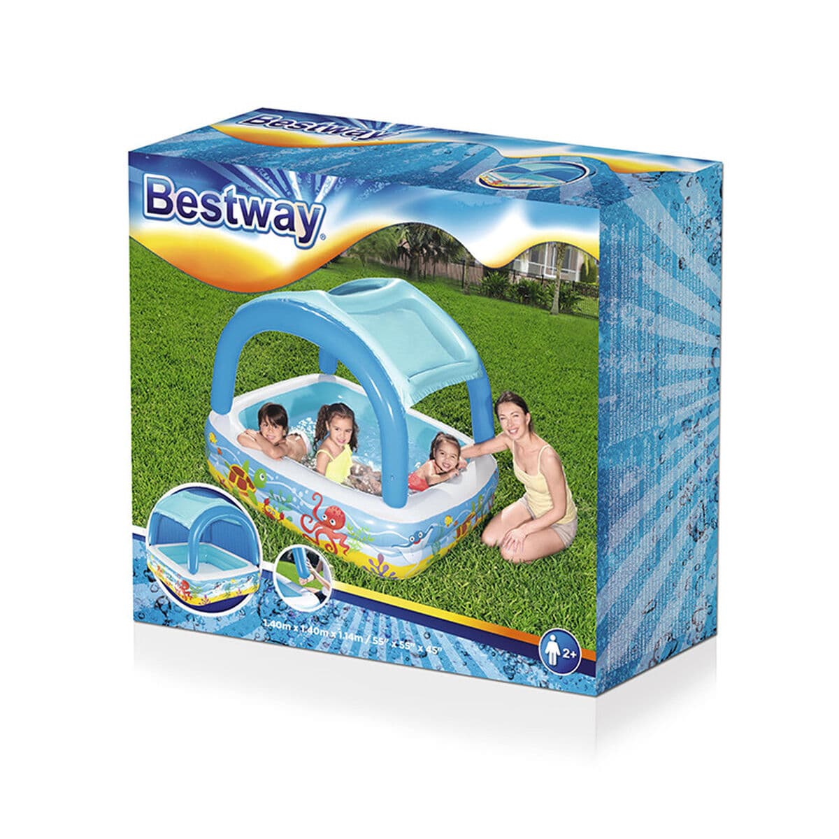 Bestway Aufblasbarer Kinderpool Abnehmbares Dach 140x140x114 cm +2 Jahre Garten 52192 - Thumbnail 2